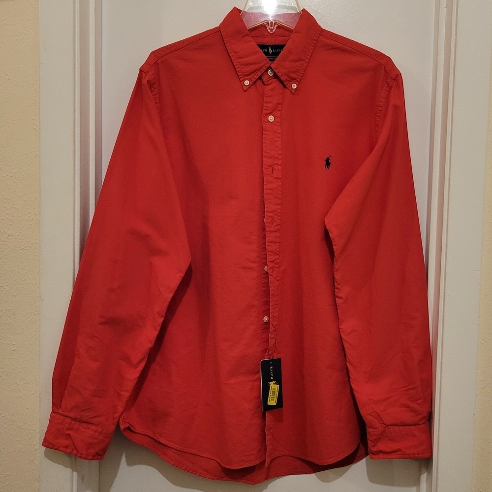 Polo Ralph Lauren Men L 100% Cotton Breathable Classic Fit Red Button Down Shirt